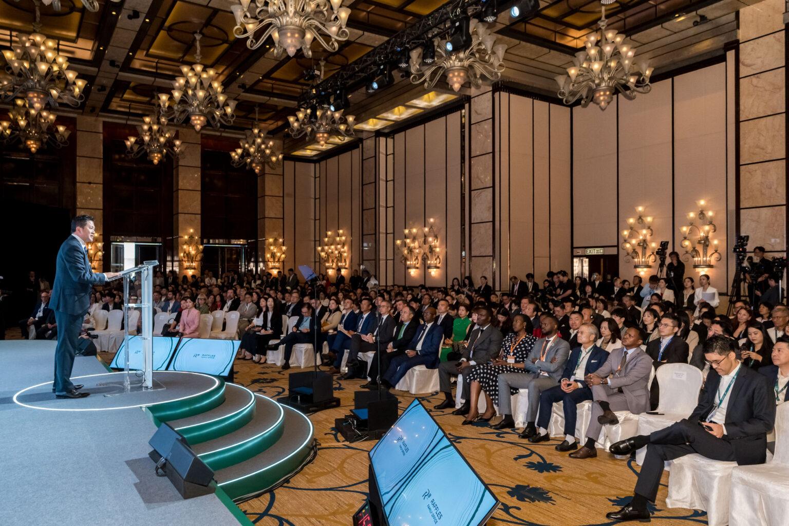 Welcome remarks by Chi Man Kwan, Group Chief Executive Officer, Raffles Family Office and keynote address by Christopher Hui, GBS, JP, Secretary for Financial Services and the Treasury of the HKSAR during Raffles Family Office Annual Forum 2025 at Four Seasons Hong Kong, Central, Hong Kong, on 8 October 2025, Hong Kong SAR, China. Photo by : Felix Ho / Ike Images